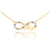 14k Gold Sapphire Infinity "Love" Script Necklace with Diamonds
