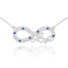14k White Gold Sapphire Infinity "Love" Script Necklace with Diamonds