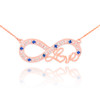 14k Rose Gold Sapphire Infinity "Love" Script Necklace with Diamonds