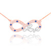 14k Two-Tone Rose Gold Sapphire Infinity "Love" Script Necklace with Diamonds
