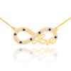 14k Gold Infinity "Love" Script Necklace with Black and Clear Diamonds