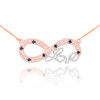 14k Two-Tone Rose Gold Infinity "Love" Script Necklace with Black and Clear Diamonds