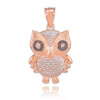 Two-Tone Rose Gold Owl Pendant Necklace with Diamonds
