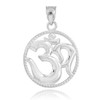 Polished White Gold Om Symbol Charm Pendant Necklace