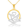 Two-Tone Gold Dove with Heart Pendant Necklace
