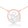 14k Two-Tone Rose Gold Dove with Heart Necklace