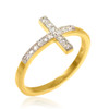 Gold CZ Pave Sideways Cross Ring