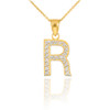 Gold Letter "R" Diamond Initial Pendant Necklace