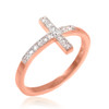 Rose Gold CZ Pave Sideways Cross Ring