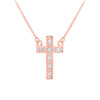 14k Rose Gold Small Cross Necklace with Diamonds