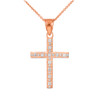 Rose Gold Cross Pendant Necklace with Diamonds