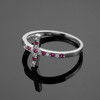 White Gold Diamond Sideways Cross Ring with Rubies