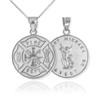 White Gold Firefighter Badge Reversible St. Michael Pendant Necklace