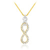 Vertical infinity necklace with clear cubic zirconia in 14k yellow and white gold.