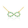 14K Gold Clear & Green CZ Infinity Necklace