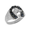 10k Solid White Gold Men's Black Onyx Horseshoe Ring