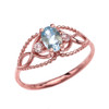 Elegant Beaded Solitaire Ring With Aquamarine Centerstone and White Topaz in Rose Gold