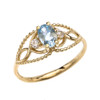 Elegant Beaded Solitaire Ring With Aquamarine Centerstone and White Topaz in Yellow Gold