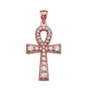 Rose Gold Ankh Cross Cubic Zirconia Pendant Necklace