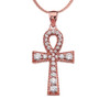 Rose Gold Ankh Cross Cubic Zirconia Pendant Necklace