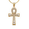 Yellow Gold Ankh Cross Cubic Zirconia Pendant Necklace