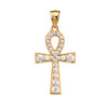 Ankh Cross Cubic Zirconia Yellow Gold Pendant Necklace