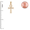 Ankh Cross Cubic Zirconia Yellow Gold Pendant Necklace