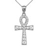 Ankh Cross Cubic Zirconia Sterling Silver Pendant Necklace