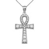 Sterling Silver Ankh Cross Cubic Zirconia Pendant Necklace