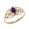 Elegant Beaded Solitaire Ring With Amethyst Centerstone and White Topaz in Yellow Gold