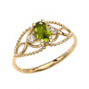 Elegant Beaded Solitaire Ring With Peridot Centerstone and White Topaz in Yellow Gold