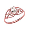 Elegant Beaded Solitaire Ring With April Birthstone CZ Centerstone and White Topaz in Rose Gold