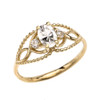 Elegant Beaded Solitaire Ring With April Birthstone CZ Centerstone and White Topaz in Yellow Gold