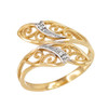 Yellow Gold Filigree Diamond Cut Leaf Ring