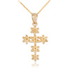 Yellow Gold Cross Of Flowers Pendant Necklace