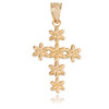Yellow Gold Cross Of Flowers Pendant Necklace