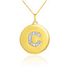 Letter "C" disc pendant necklace with diamonds in 10k or 14k yellow gold.
