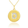 Letter "D" disc pendant necklace with diamonds in 10k or 14k yellow gold.