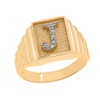 Yellow Gold Diamond Initial J  Ring