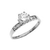 Channel Set Diamond Solitaire Engagement Ring With 1 Carat White Topaz Center stone in White Gold