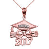 Rose Gold Class of 2017 Graduation Cap Pendant Necklace with Diamond