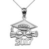 925 Sterling Silver Class of 2017 Graduation Cap Pendant Necklace with Diamond