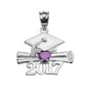 White Gold Heart February Birthstone Amethyst CZ Class of 2017 Graduation Pendant Necklace