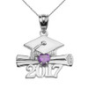 White Gold Heart February Birthstone Amethyst CZ Class of 2017 Graduation Pendant Necklace
