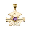 Yellow Gold Heart February Birthstone Amethyst CZ Class of 2017 Graduation Pendant Necklace