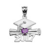 Sterling Silver Heart February Birthstone Amethyst CZ Class of 2017 Graduation Pendant Necklace
