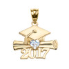 Yellow Gold Heart March Birthstone Aqua CZ Class of 2017 Graduation Pendant Necklace