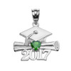 Sterling Silver Heart May Birthstone Green CZ Class of 2017 Graduation Pendant Necklace