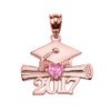 Rose Gold Heart October Birthstone Pink CZ Class of 2017 Graduation Pendant Necklace