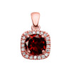 Halo Diamond and Genuine Garnet Dainty Rose Gold Pendant Necklace